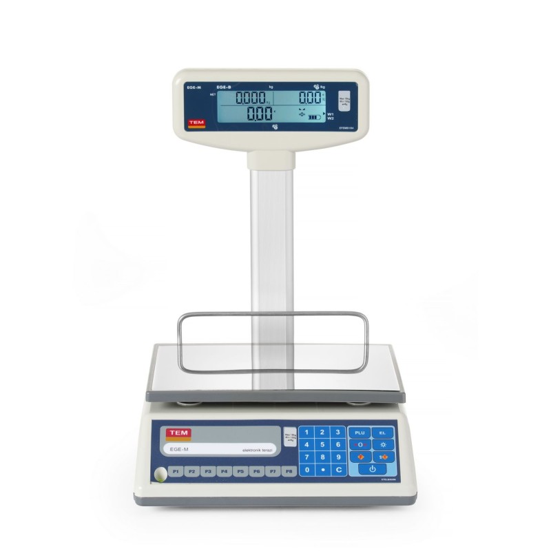 LCD pinigų sumą spausdinančios svarstyklės su stovu ir legalizacija, EGE serija, 15 kg, TEM, 325x377x(H)394mm