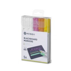 Žymekliai lentelėms, siauru antgaliu, HENDI, 2 balti, 1 rožinis, 1 geltonas ir 1 bronzinis žymekliai, 5 vnt