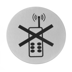 Ant durų tvirtinama informacinė lentelė, HENDI, draudžiama naudotis mobiliaisiais telefonais, ⌀75mm