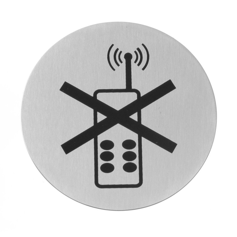 Ant durų tvirtinama informacinė lentelė, HENDI, draudžiama naudotis mobiliaisiais telefonais, ⌀75mm