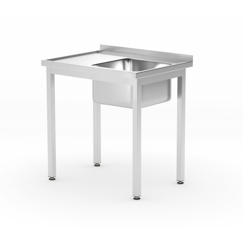 Stalas su plovimo vonia ir lentyna – susukamas varžtais, gylis 600 mm, HENDI, Profi Line, Dešinioji pusė, 800x600x(H)850mm