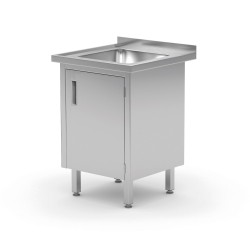 Kriauklės stalas, suvirintas, su spintele ir varstomomis durelėmis, HENDI, Profi Line, 600x700x(H)850mm