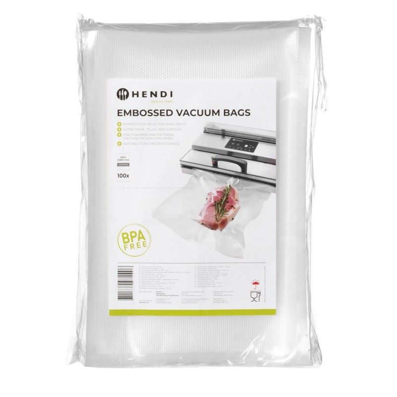 Gofruoti maišeliai sous vide gaminimui, bekamerėms ir vakuuminėms pakavimo mašinoms, HENDI, 100 vnt., 200x300mm