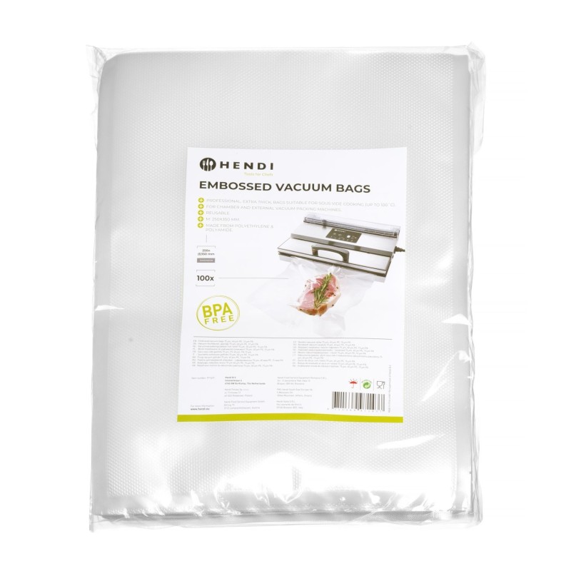Gofruoti maišeliai sous vide gaminimui, bekamerėms ir vakuuminėms pakavimo mašinoms, HENDI, 100 vnt., 250x350mm
