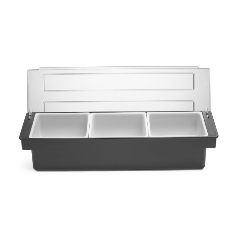Barmeno dėžutė gėrimų priedams – 3 įdėklai, BarUp, Juodas, 480x150x(H)100mm