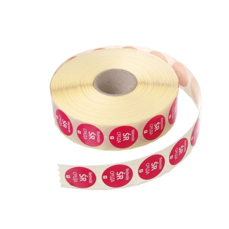 Vienkartinės kiekvienai savaitės dienai skirtos etiketės, HENDI, 2000 vnt., 2000 vnt., ⌀19xmm