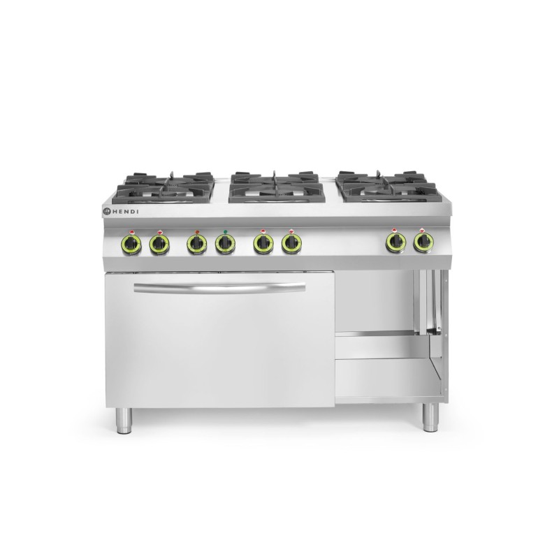 Dujinė viryklė Kitchen Line, 6 degikliai, su konvekcine orkaite GN 1/1, HENDI, 230V/3000W, 28,5kW, 1200x722x(H)900mm