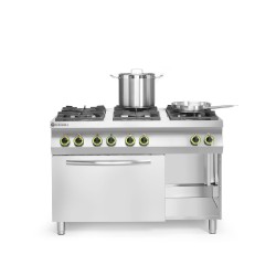Dujinė viryklė Kitchen Line, 6 degikliai, su konvekcine orkaite GN 1/1, HENDI, 230V/3000W, 28,5kW, 1200x722x(H)900mm