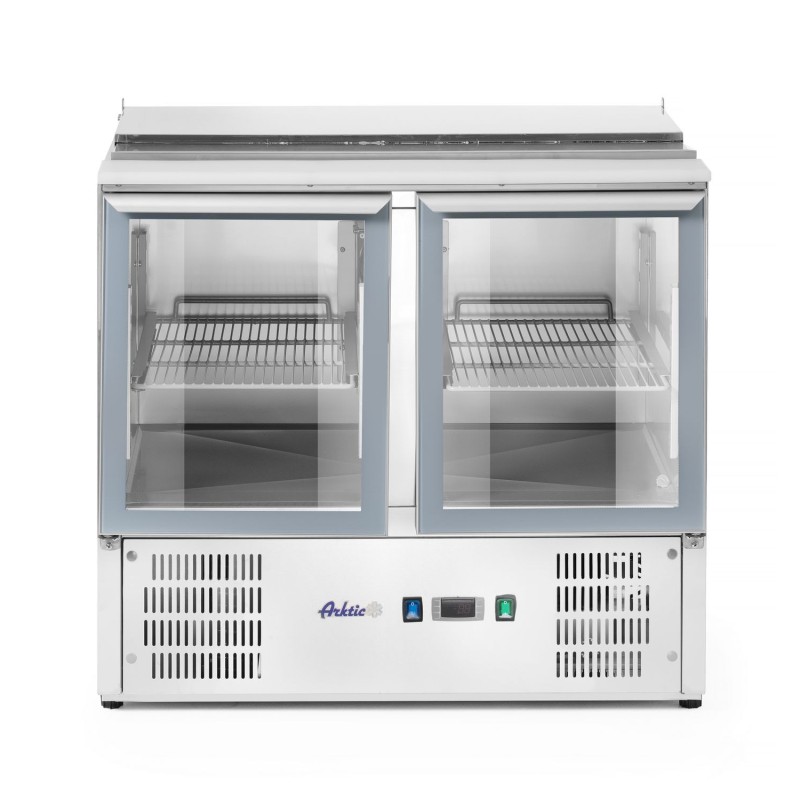 Šaldomas 2 durų įstiklintas stalas su atlenkamuju dangčiu, Arktic, 146L, 230V/145W, 700x900x(H)860mm
