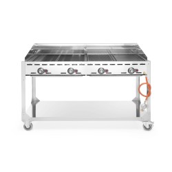 Dujinė ekologiška 4 degiklių kepsninė, HENDI, Profi Line, Išmontuojamas stovas su lentyna, Šviesiai pilkas, 22kW, 1400x612x(H...