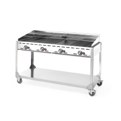 Dujinė ekologiška 4 degiklių kepsninė, HENDI, Profi Line, Išmontuojamas stovas su lentyna, Šviesiai pilkas, 22kW, 1400x612x(H...