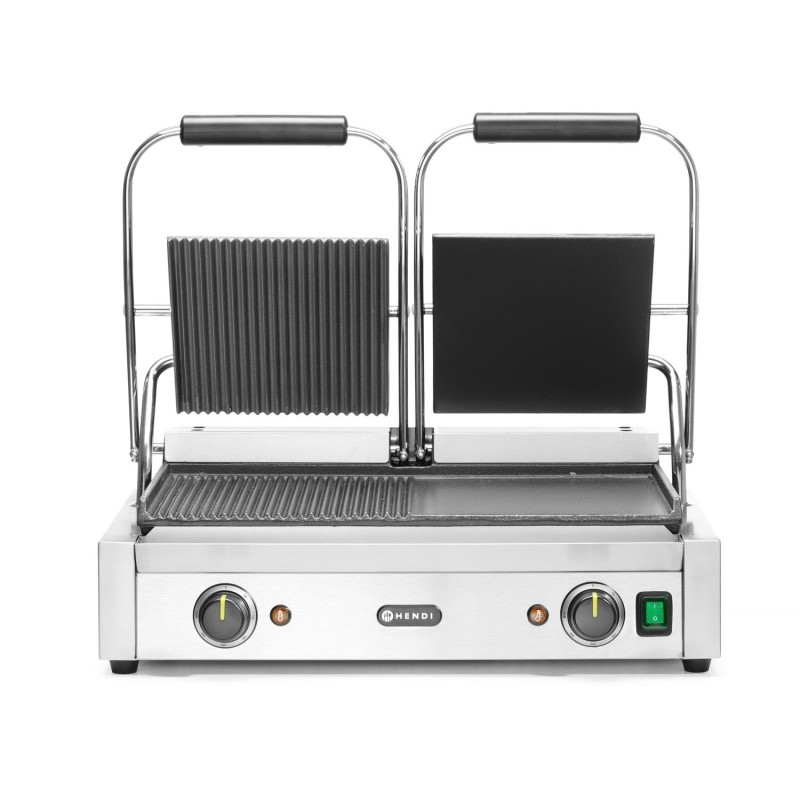 Dvigubas kontaktinis grilis, HENDI, 1/2 lygus, 1/2 rifliuotas, 230V/3600W, 570x375x(H)216mm