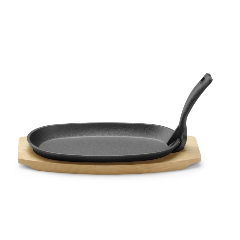 Ketaus lėkštė su mediniu pagrindu ir rankena, HENDI, Juodas, 280x143x(H)33mm, Ovale