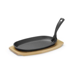 Ketaus lėkštė su mediniu pagrindu ir rankena, HENDI, Juodas, 280x143x(H)33mm, Ovale