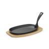 Ketaus lėkštė su mediniu pagrindu ir rankena, HENDI, Juodas, 280x143x(H)33mm, Ovale