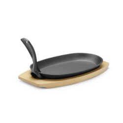 Ketaus lėkštė su mediniu pagrindu ir rankena, HENDI, Juodas, 280x143x(H)33mm, Ovale