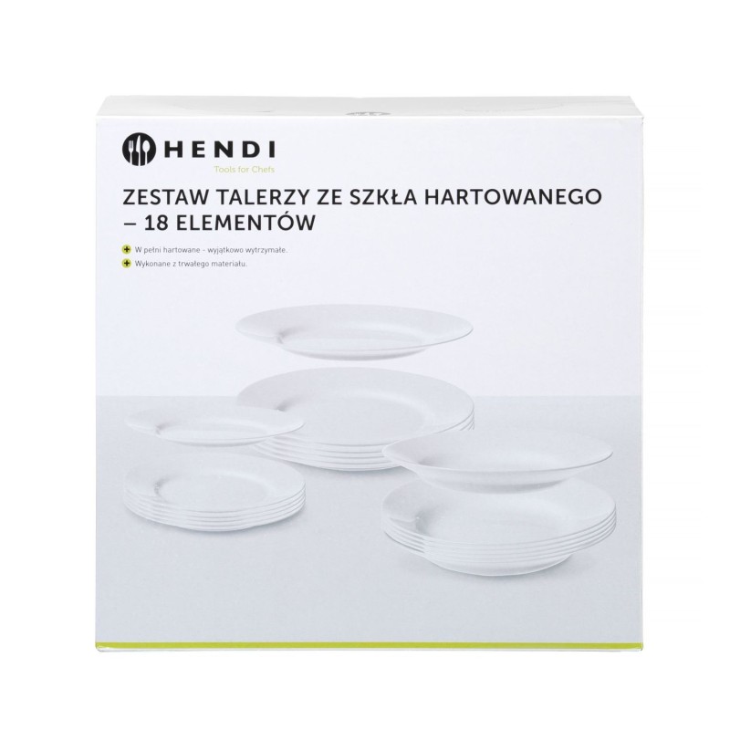 Grūdinto stiklo lėkščių rinkinys Opal - 18 vnt., HENDI, 18 vnt., ⌀mm