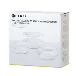 Grūdinto stiklo lėkščių rinkinys Opal - 18 vnt., HENDI, 18 vnt., ⌀mm