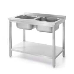 Stalas su 2 kriauklėmis ir lentyna, tvirtinamas varžtais, HENDI, Kitchen Line, dvi plautuvės, 1000x600x(H)850mm
